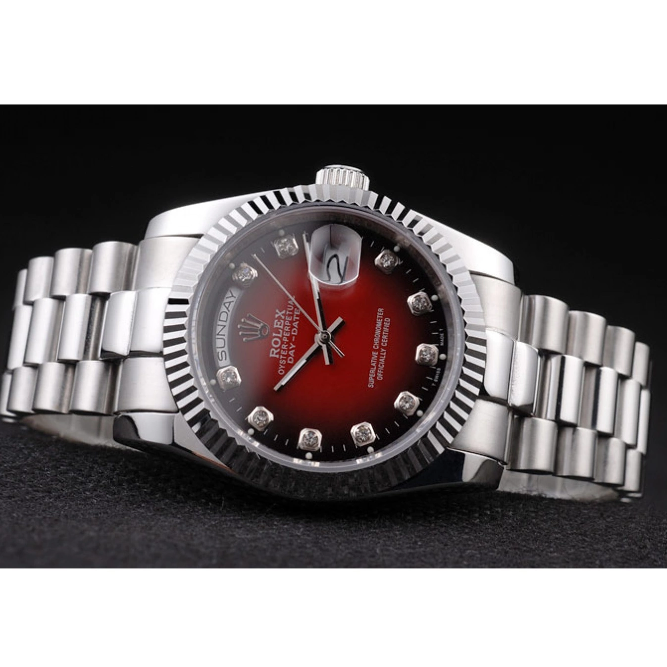 Aaa replica Day-Date Stainless Steel Red Tone Polished Dial Rolex Two 0713